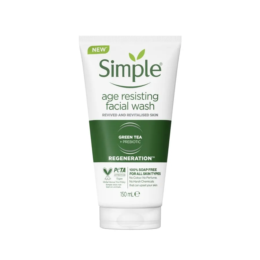 Simple Age Resisting Regeneration Facial Wash Gel with Green Tea & Prebiotics 150ml